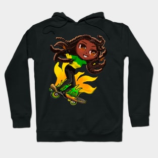 Jamaica jumper women skateboarding girl manga anime girl Jamaican girl on skateboard wearing jumper with colours of Jamaican flag black green and yellow women Hoodie